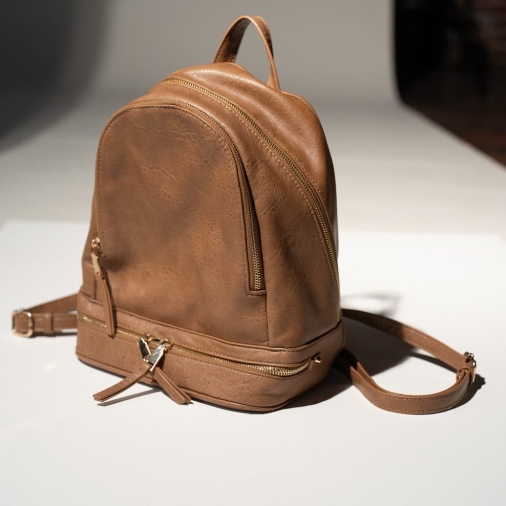 Tan vegan leather purse backpack